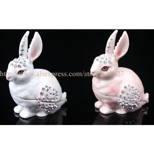 Rabbit Trinket Box, Hand Set Clear Crystals Rabbit Trinket Jewelry Box Figurine Bejeweled Easter Bunny Pill Box