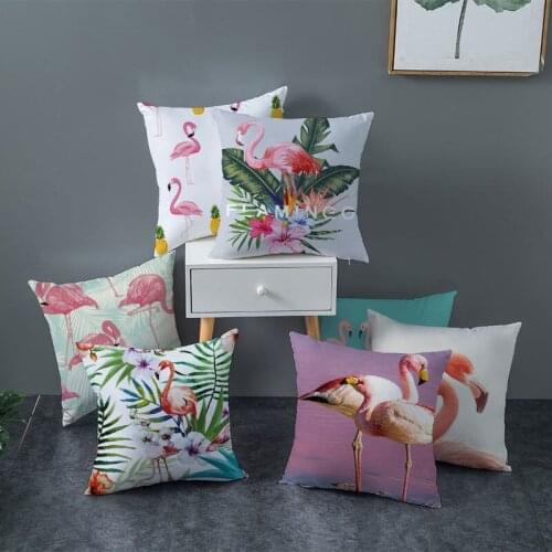 Summer Flamingo Throw Pillow Case Tropical Plants Green Leaves Decorative Pillowcase Flamingo Tropical Plants Pillow Cover