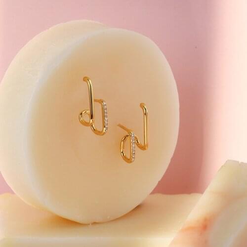 Hot Brand ins simple style line diamond earrings ladies gold double ring ear clip personality fashion jewelry earrings gift