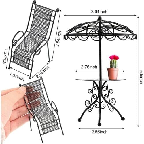 1/12 Scale Doll House Miniature Outdoor Garden Beach Poolside Scenery Furniture Decoration Metal Table Chairs