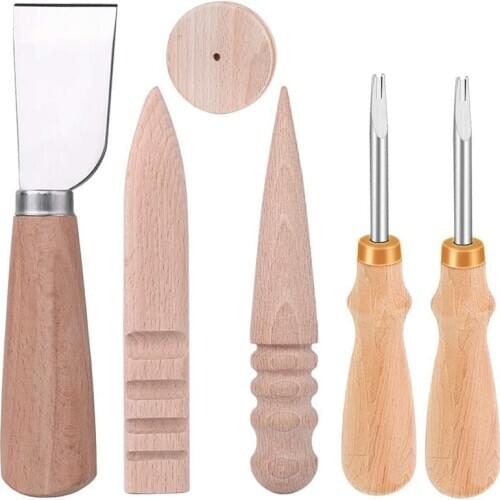 Nonvor Leather Knife+2 Sizes Leather Edge Beveler+3 PCS Wood Leathercraft Tools Edge Slicker Burnisher Beveler Skiving Knife