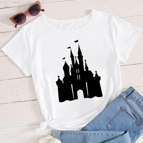 New Harajuku Disney Princess Castle Printed Female T-shirt Casual Tee Tops Summer Tshirt Sleeve T Shirt Women Clothing