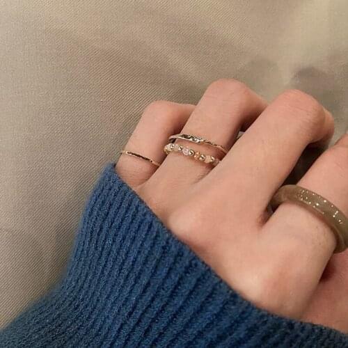 4pcs/set New Minimalist Colorful Acrylic Geometric Ring Resin Transparent Beaded Rings For Women Girls Jewelry