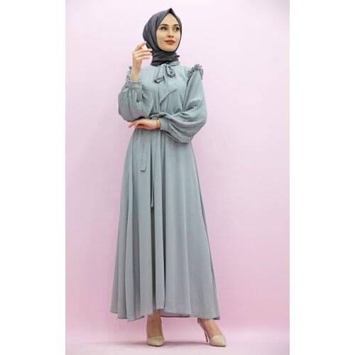 New Season Summer Trend Muslim Dress Sleeves Piliseli Hijab Dress Gray