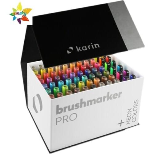 Original KarinMarkers Brushmarker PRO MegaBoxPLUS| 72 colours + 3 blenders Flexible soft pen Gift box Professional Art supplies