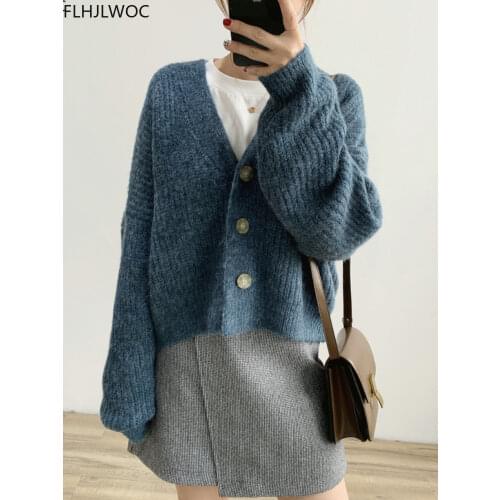 2020 Autumn Winter Coat Outerwer Long Sleeve Casual Loose Plus Size Green Japan Single Breasted Button Knitted Sweater Cardigans