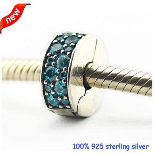 Fits Pandora Bracelets 2016 Summer Teal Shinning Elegance Clips Silver Beads 100% 925 Sterling Silver Charms DIY Jewelry 09C011F
