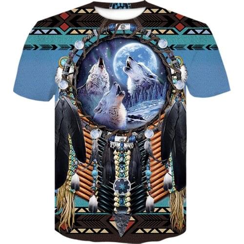 Casual bohemian style mens t-shirt 3D Printed Indian tshirt Funny design T shirt animal wolf streetwear t-shirt Fashion shirt