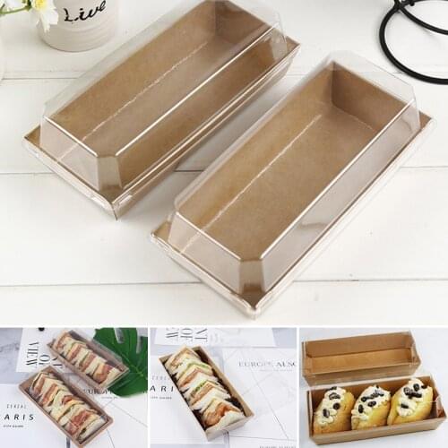 Rectangular Kraft Paper Box Packaging Sandwich Wrapping Boxes Cake Bread Snack Packing Box Plastic Clear Lids