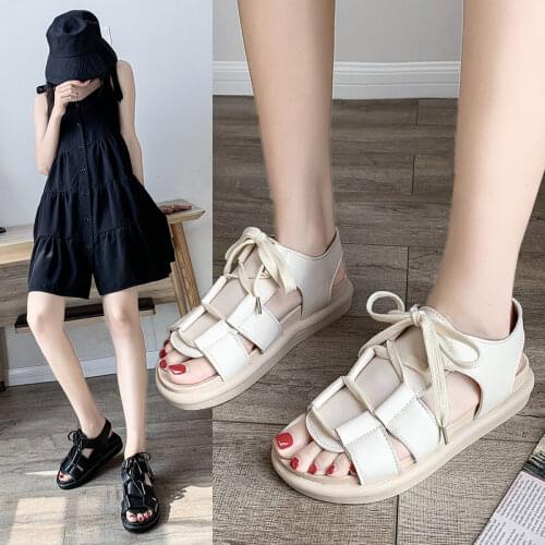 Women 2021 Summer Sandals Leather Shoes Women Wedge Heel Open Toe Fish Mouth Foreign Trade Roman Style Sandals Femme Beach Shoes