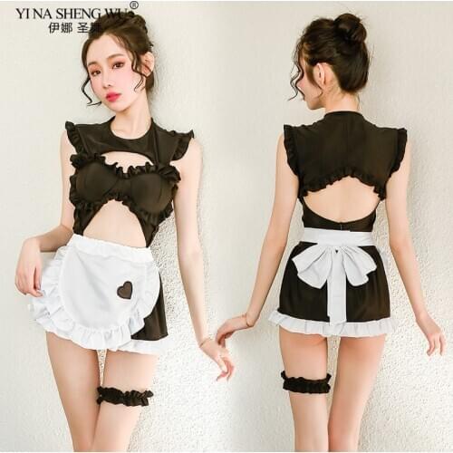 Sexy Costumes Women Cosplay French Apron Maid Uniform Lenceria Sexy Lingerie Sets Babydoll Dress Underwear Erotic MaidTemptation
