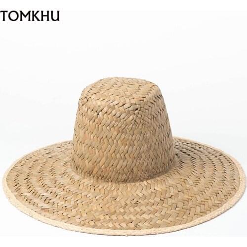French Retro High-top Big Wide Brim Straw Hat Stage Catwalk Custom Caps For Women Female Fashion Sunscreen Beach Sun Hat Chapeu