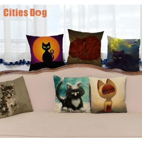 Nordic Fashion Throw Pillow Cushion Cover Home Decor Sofa Bed Cute Cat animal Printed Linen Square Cushion Cojines Almohadas