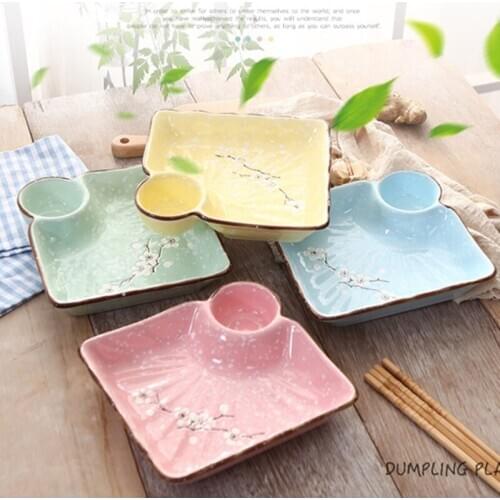 Dumpling plate household with vinegar dish creative tableware rectangular ceramic dish dumpling plate