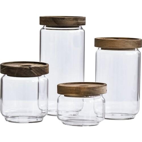 Heat Resistant Glass Cork Lid Storage Canister Kitchen Food Coarse Cereals Coffee Beans Tea Sealed Can Transparent Storage Tank