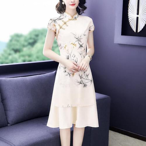 Chinese Traditional Elegant Costumes Women Qipao Cheongsams Mandarin Collar Vintage Flower Dress Female Oriental Outfits