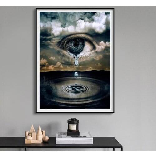 Vintage Eyes with Tears on the Sky Motivational Posters and Prints on The Wall Canvas Painting Wall Art Picture for Living Room