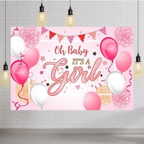 Ballons Princess Baby Shower Party Backdrop Its A Girl Babyshower Pink Banners Photo Backgrounds Studio Posters Decors