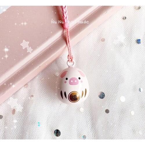 Japan Luck Piggy Blessing Pendant DIY Trinkets Phone Charm Lanyard Accessory Car Bag Key Chain Water Bells Keyring Pray Gift