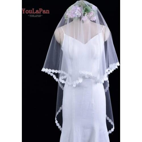 YouLaPan V54 Fashion New Short Wedding Veil With Appliqued Edge White Ivory Bride Marriage Tulle with Hair Comb for Wedding