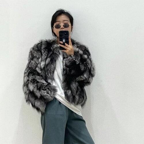Vogue New Real Fur Coat Winter Jacket Women Natural Silver Fox Fur Thick Warm Outerwear Overcoat Streetwear New Fashion Luxury
