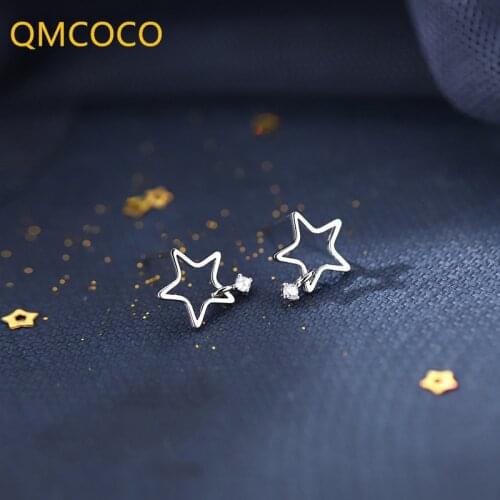 QMCOCO 925 Silver Star-Shape Earrings Summer Simple Punk Hollow Out Five-Pointed Star Earrings For Women Jewelry Party Gifts