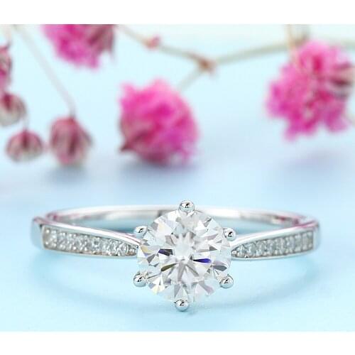 Veryins GRA Certificated 100% Sterling Silver S925 Center 1ct Moissanite Engagement Ring for Women Wedding Gift Anniversary