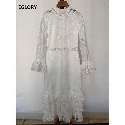 Top Quality New 2020 Spring Party Evening Women Cascading Ruffle Lace Patchwork Flare Sleeve Midi Sexy Party Mermaid Dress Green