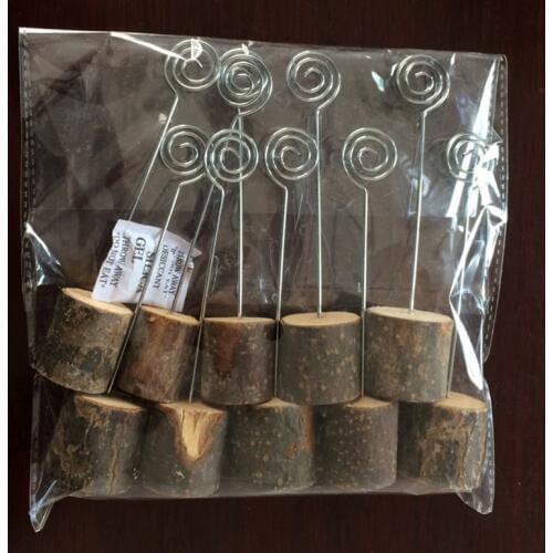 10Pcs Rustic Wooden Photo Clip Memo Name Card Base Holder Memo Picture Frame Table Number Stand Clip Wedding Party Supplies