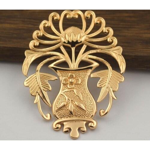 10pcs Brass Casted Filigree Flower Leaf Branch Potted Plant Oriental Embellishment Stamping Charms Quality Ornament Jewelry