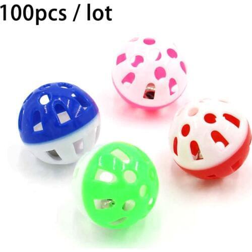 100pcs/lot Ball Toys for Cats Ball with Bell Ring Playing Chew Rattle Scratch Plastic Ball Interactive Cat Training Toys Pet Cat