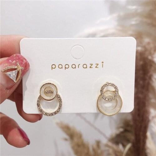 Double Ring Diamond Simple Stud Earrings with Personality and Temperament for Women Piercing Jewelry