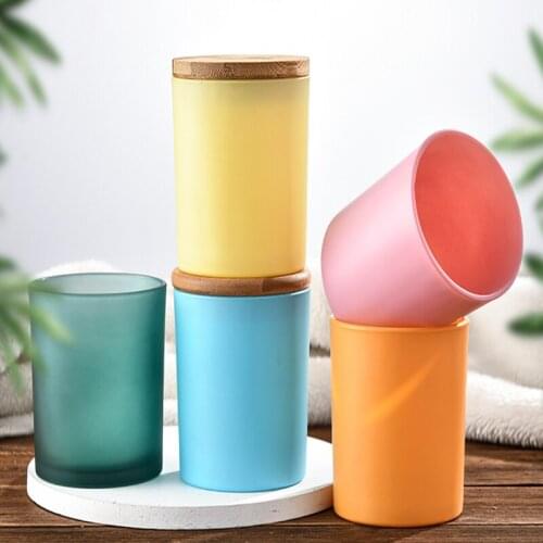 2021 Christmas DIY Color Frosted Glass Candle Jar Aromatherapy Cup Candle Holder With Wood Lid