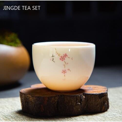 Retro Ceramic Teacup Coffee cup Boutique Suet jade Tea Bowl Handmade Porcelain Tea set Accessories Travel Personal Single Cup
