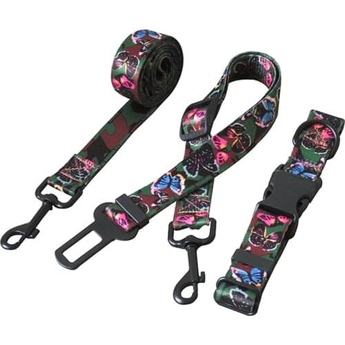 Butterfly Camouflage Dog Collar Leash Car Safety Seat Belt for Small Medium Puppy Leads Rope Pet Supplies
