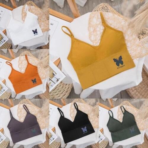 066C 5 Pieces Womens Sexy V-Neck Bralette Low Cut Backless Solid Color Cami Bra Reflective Butterfly Print Tank Top Wireless