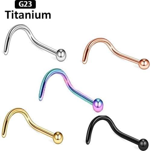 Whole G23 Titanium nose nail classic concise style curved rod small ball human body puncture body piercing jewelry 20G