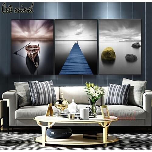 DIY Diamond Painting Boat Seascape diamond Embroidery Seaside Scenery 5d mosaic Diamond cross stitch needlework 3 pcs set