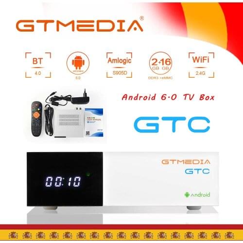 GT MEDIA GTC Satellite Receiver Android TV Box 4K DVB-S / S2 DVB-T / T2 / 3D H.265 HEVC MPEG-2/4 WiFi 2.4Ghz BT 4.0 Smart TV