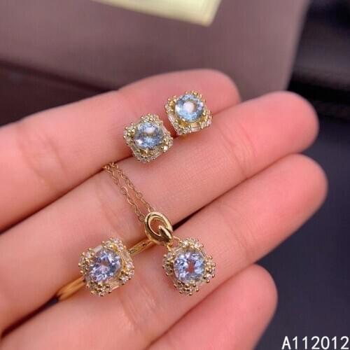 KJJEAXCMY fine jewelry natural Aquamarine 925 sterling silver luxury girl new pendant ring earrings set support test with box