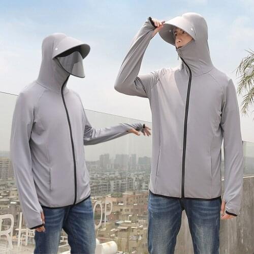 Anti-UV Fishing Jacket with Big Brim Face Mask Men Women Cycling Suit Running Sun Hat Sportswear Ice Silk Sunscreen Skin Coat