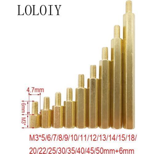 10pcs/lot M3 Male 6mm x Female 5-50mm Hex Head Brass Standoff Spacer Screw PCB Standoffs Hexagonal Hollow Pillars M3*5~50mm+6mm