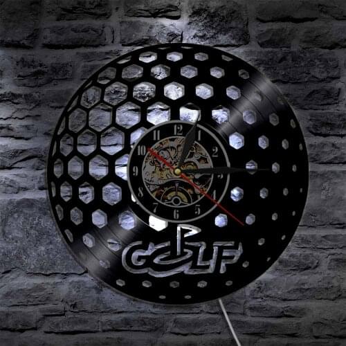 Golf Ball Light LED Backlight Vinyl Record Wall Clock Modern Wall Lamp Decorative Lighting Watch For Men Golf Sport Lover Gift