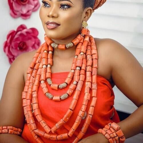 Dudo African Nature Coral Beads Jewelry Set Layers 3 Pcs Nigerian necklace Sets For Women 2020 Bracelet Earrings Accessories