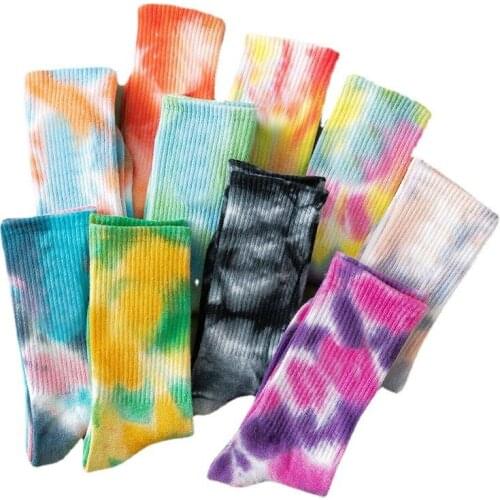 1 Pair Men Women Cotton Socks Solid Color Street Trend Socks Skateboard Cotton Socks Tie-dye Basketball High-Top Socks