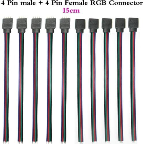 New 15cm 5 Pcs 4 Pin male + 5 Pcs 4 Pin Female led RGB Connector DIY Wire Cable For 5V/12V 3528 5050 RGB LED Strip