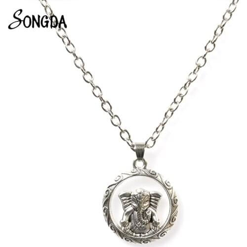 Ganesha Buddha Elephant Necklace Silver Color Unisex Pendant Necklace Chain Vintage Streetwear Hip Hop Goth Steampunk Jewelry