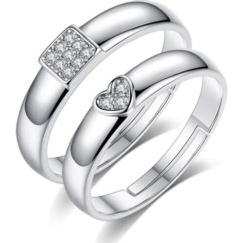 Valentines Day Present Romantic Couple Rings Square Heart Zirconia Stone Classic Opening Ring Engagement Wedding Ring Band Gift