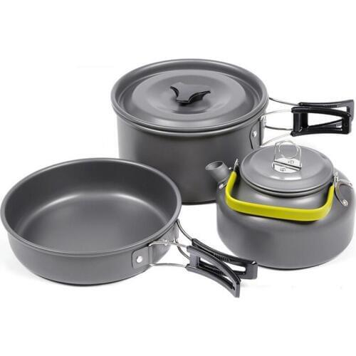 Outdoor Picnic Tableware Camping Pot Trekking Pot 3 pieces / set of Teapot Cooking Tools Camping Tableware Frying Pan Kettle
