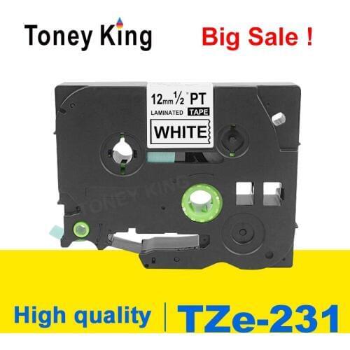 Toney King tz231 tze 231 Compatible p-touch 12mm Black on White Label Tape tze-231 tz-231 for Brother Printer tze131 431 531 631
